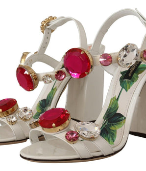 Dolce & Gabbana White Leather Crystal Keira Heels Sandals Shoes