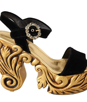 Dolce &amp; Gabbana Baroque Velvet Heels in Black and Gold