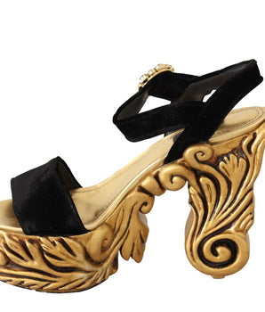 Dolce &amp; Gabbana Baroque Velvet Heels in Black and Gold