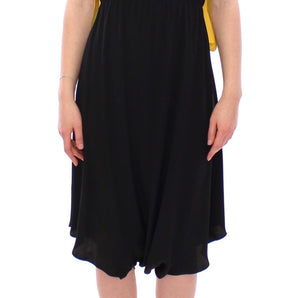 Lamberto Petri Elegant Silk Blend Shift Dress in Black and Yellow