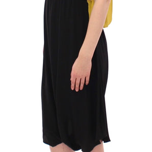 Lamberto Petri Elegant Silk Blend Shift Dress in Black and Yellow