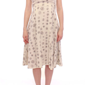 Andrea Incontri Elegant White Wool Shift Dress with Gray Print