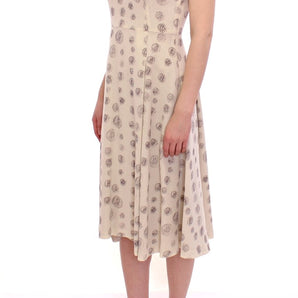 Andrea Incontri Elegant White Wool Shift Dress with Gray Print