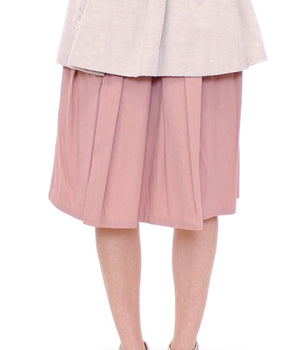 Comeforbreakfast Elegant Pleated Knee-length Skirt in Pink and Gray Comeforbreakfast 