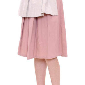 Comeforbreakfast Elegant Pleated Knee-length Skirt in Pink and Gray