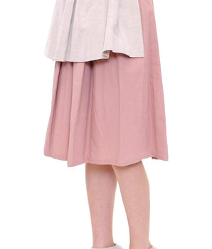Comeforbreakfast Elegant Pleated Knee-length Skirt in Pink and Gray Comeforbreakfast 