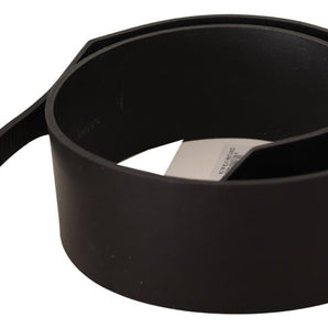 Custom National Black Leather Silver Round Buckle Belt