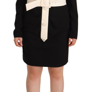 Givenchy Elegant Black Wool Mini Dress with Belt