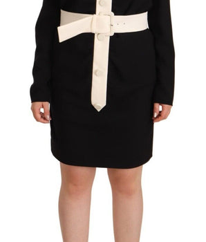 Givenchy Black Wool Long Sleeves Belted Mini Sheath Dress