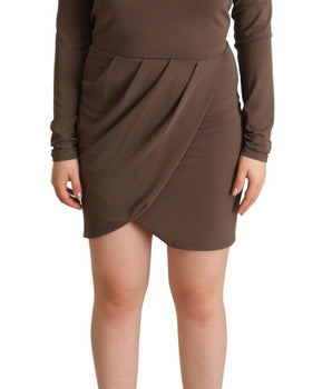 Patrizia Pepe Brown Acetate Long Sleeves Turtle Neck Sheath Dress