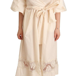 PINK MEMORIES Off White Short Sleeves Maxi A-line Wrap Dress