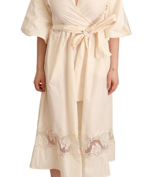 PINK MEMORIES Off White Short Sleeves Maxi A-line Wrap Dress