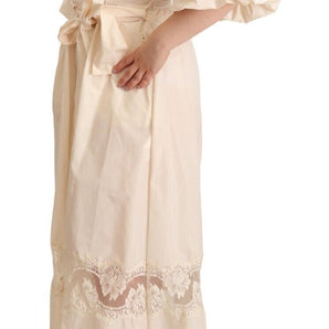 PINK MEMORIES Off White Short Sleeves Maxi A-line Wrap Dress