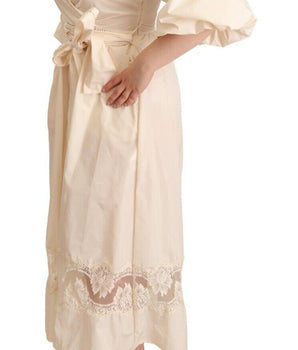 PINK MEMORIES Off White Short Sleeves Maxi A-line Wrap Dress