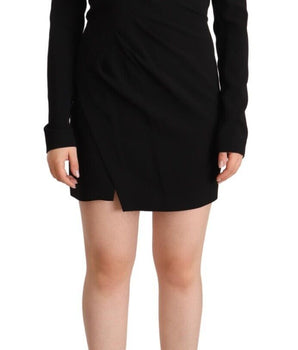 Dsquared² Black Long Sleeves Deep V-neck Mini Sheath Dress