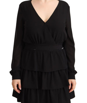 Liu Jo Black Polyester Long Sleeves V-neck Mini A-line Dress