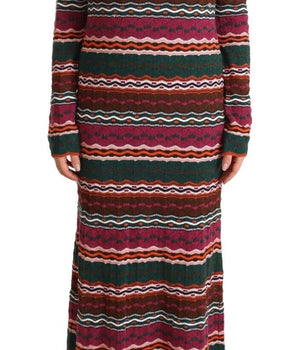 Missoni Multicolor Stripe Wool Knitted Maxi Sheath Dress