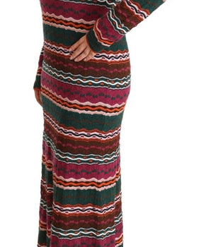 Missoni Multicolor Stripe Wool Knitted Maxi Sheath Dress