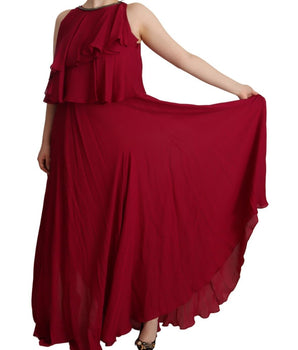 PLEIN SUD Orchid Silk Sleeveless Long Maxi Ruffle Shift Dress