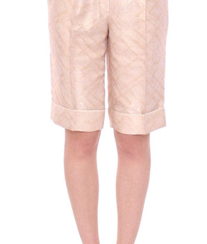 Zeyneptosun Beige Brocade Above Knee Shorts Zeyneptosun 