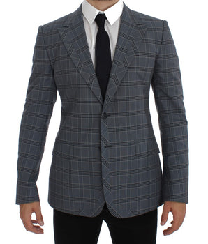 Dolce & Gabbana Blue Checkered Slim Fit Blazer Jacket