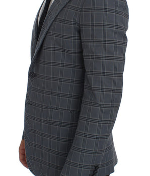 Dolce & Gabbana Blue Checkered Slim Fit Blazer Jacket