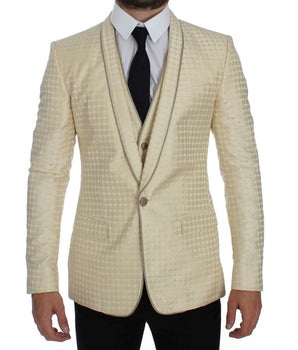 Dolce & Gabbana Sophisticated Beige Polka Dotted Blazer & Vest Dolce & Gabbana 