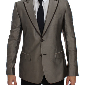 Dolce & Gabbana Elegant Brown Silk Two-Button Slim Blazer