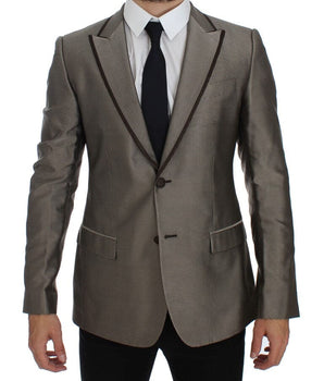 Dolce & Gabbana Elegant Brown Silk Two-Button Slim Blazer Dolce & Gabbana 