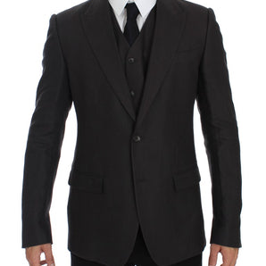 Dolce &amp; Gabbana Elegante blazer y chaleco de corte slim de lino gris