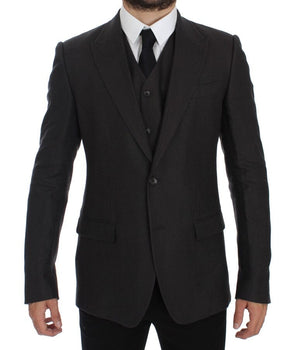 Dolce & Gabbana Elegant Gray Linen Slim Fit Blazer and Vest Dolce & Gabbana 