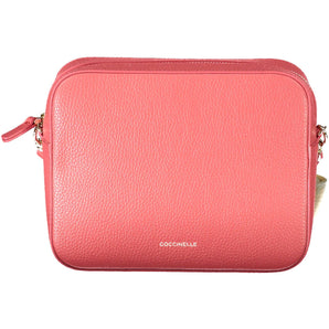 Bolso de hombro elegante de cuero rosa con detalles de logotipo de Coccinelle