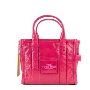 Marc Jacobs The Shiny Crinkle Mini Tote Magenta Leather Crossbody Handbag Purse