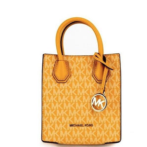 Michael Kors Mercer XS Honeycomb Gold Signature PVC Bolso bandolera North South Shopper