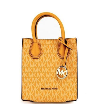 Michael Kors Mercer XS Honeycomb Gold Signature PVC North South Shopper Crossbody Bag