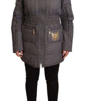 Roccobarocco Gray Quilted Long Sleeves Logo Patch Full Zip Jacket