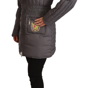 Roccobarocco Elegant Quilted Long Jacket with Logo Patch