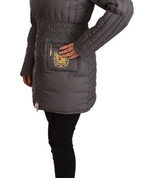 Roccobarocco Gray Quilted Long Sleeves Logo Patch Full Zip Jacket