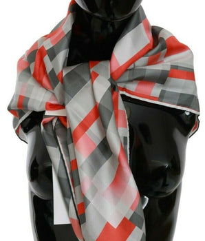Costume National Gray Red Silk Shawl Foulard Wrap  Scarf
