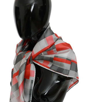 Costume National Gray Red Silk Shawl Foulard Wrap  Scarf