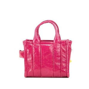 Marc Jacobs The Shiny Crinkle Micro Tote Magenta Leather Crossbody Bag Handbag