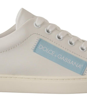 Dolce & Gabbana White Blue Leather Low Top Sneakers Shoes