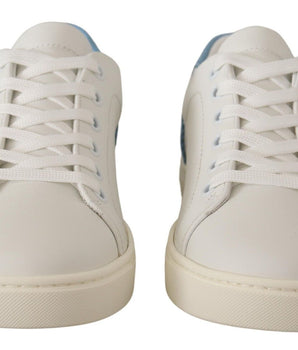 Dolce & Gabbana White Blue Leather Low Top Sneakers Shoes