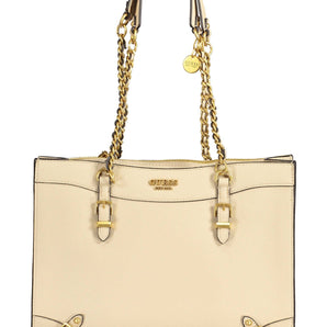 Guess Jeans Bolso de hombro con eslabones de cadena beige