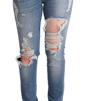 Dolce & Gabbana Blue Distressed Cotton Denim Skinny Jeans