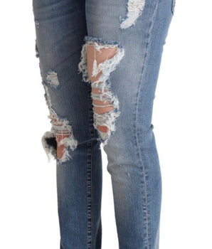 Dolce & Gabbana Blue Distressed Cotton Denim Skinny Jeans
