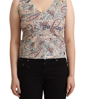 John Galliano Multicolor Cotton Sleeveless V-neck Tank Top