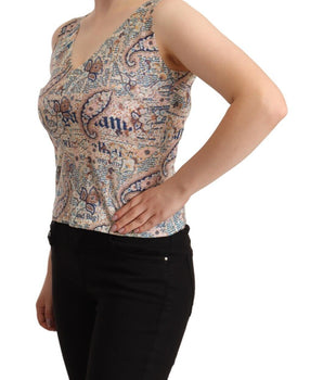 John Galliano Multicolor Cotton Sleeveless V-neck Tank Top