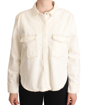 Levi's White Cotton Collared Long Sleeves Button Down Polo Top