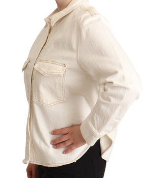 Levi's White Cotton Collared Long Sleeves Button Down Polo Top